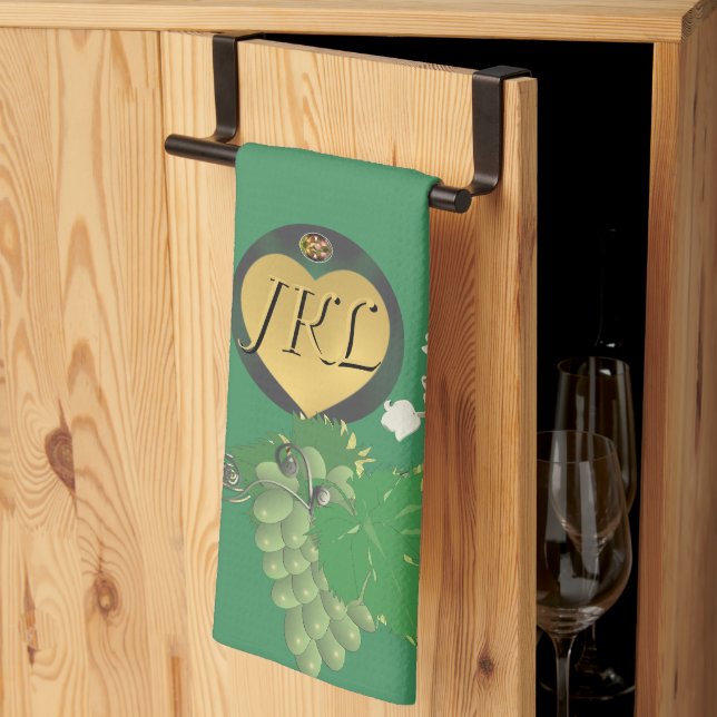 Monogramm Grünes Obst und Blüten Geschirrtuch (Drittel gefaltet)
