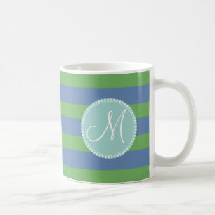 Monogramm-grünes zuerstsingrün-gestreiftes Muster Kaffeetasse
