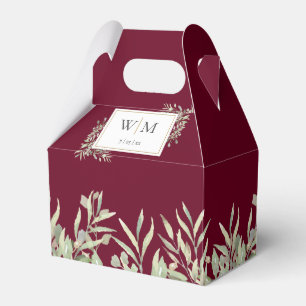 Monogramm Grünpflanzen Burgund Hochzeit Geschenkschachtel