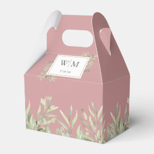 Monogramm Grünzeug Blätterwerk Dusty Rose Hochzeit Geschenkschachtel
