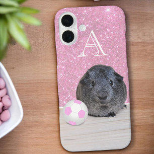 Monogramm Guinea Pig Rosa Fußball Rose Gold iPhone 16 Plus Hülle