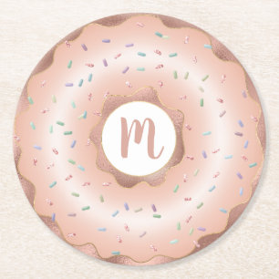 Monogramm gürtelförmige Rose Goldfolie-Donuts Runder Pappuntersetzer