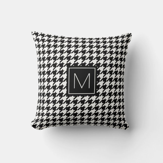 Monogramm-Hahnentrittmuster-Muster in Schwarzweiss Kissen (Vorderseite)