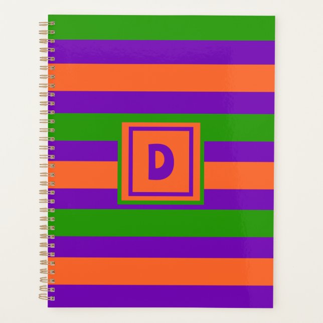 Monogramm Halloween Lila Orange & Green Planer (Vorderseite)