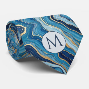 Monogramm-Halstuch aus Faux-Seide Blau + Goldmar Krawatte