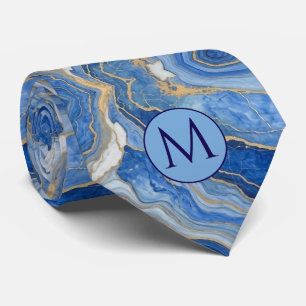 Monogramm-Halstuch aus Faux-Seide Blau + Goldmar Krawatte
