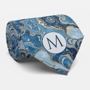 Monogramm-Halstuch aus Faux-Seide Blau + Goldmar Krawatte