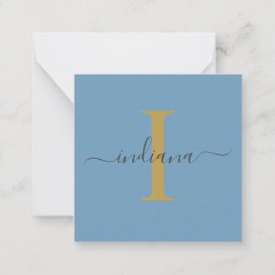 Monogramm Handlettering Gold Grau Blau Mitteilungskarte