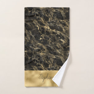 Monogramm Handtuch aus schwarzem und goldfarbenem