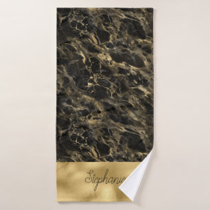 Monogramm-Handtuch aus schwarzem und goldfarbenem Badehandtuch