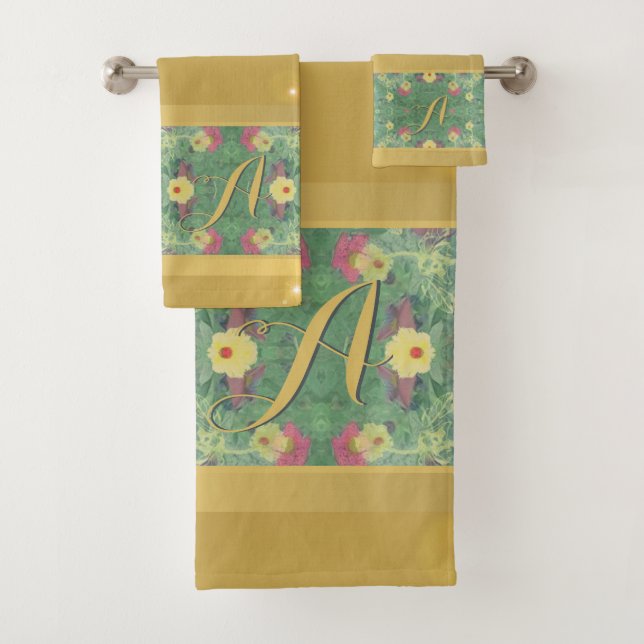 Monogramm-Handtuch für Flora und Brass Badhandtuch Set (Insitu)
