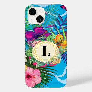 Monogramm hawaiianische tropische Blume und Schmet Case-Mate iPhone 14 Hülle