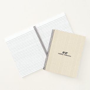 Monogramm Hellbeiger Jute Grau Typografie Notizbuch