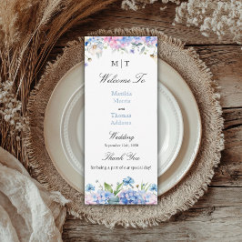 Monogramm Hellblau Rosa Hortensien Hochzeitsprogra