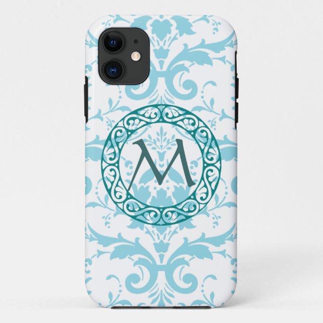 Monogramm-hellblaue Damast iPhone 5 Fall-Abdeckung Case-Mate iPhone Hülle (Rückseite)