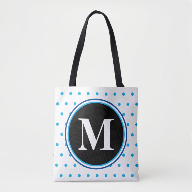 Monogramm Hellblaue Punkte Tasche (Vorderseite)