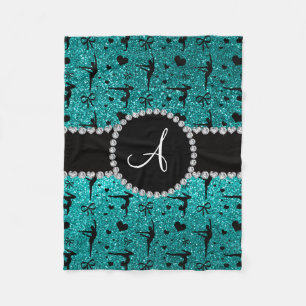 Monogramm helle Aqua-Glitzer-Turnherzen Fleecedecke