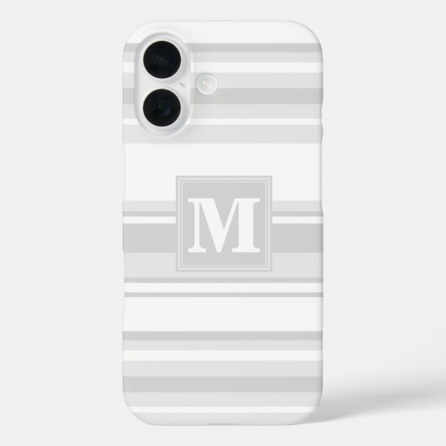 Monogramm hellgraue Streifen iPhone 16 Hülle (Rückseite)