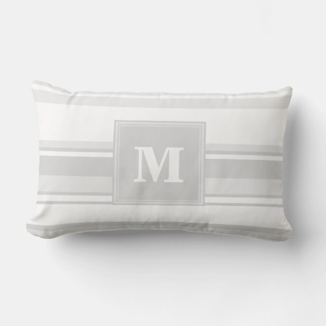 Monogramm hellgraue Streifen Lendenkissen (Vorderseite)