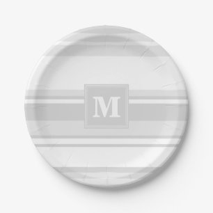 Monogramm hellgraue Streifen Pappteller