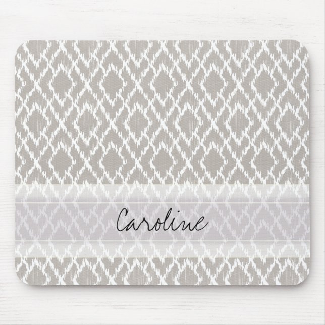 Monogramm Hellgraues Stammes-Ikat-Rautenmuster Mousepad (Vorne)