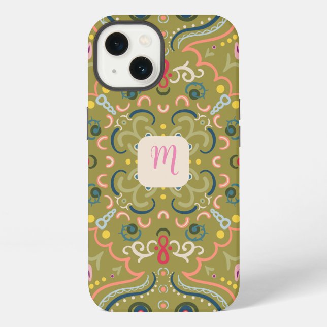 Monogramm Hellgrün und Bunt  iPhone Hülle (Rückseite)