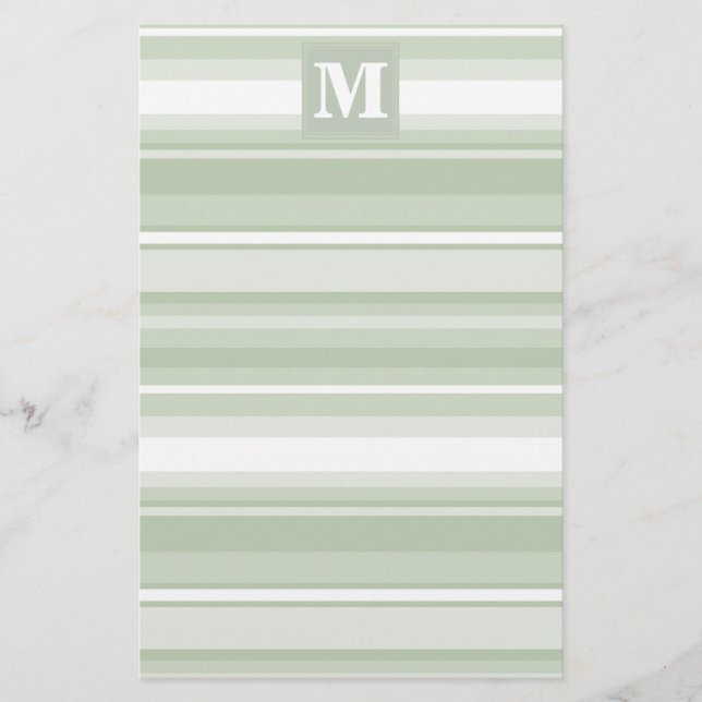 Monogramm hellgrüne Streifen Briefpapier (Vorderseite)