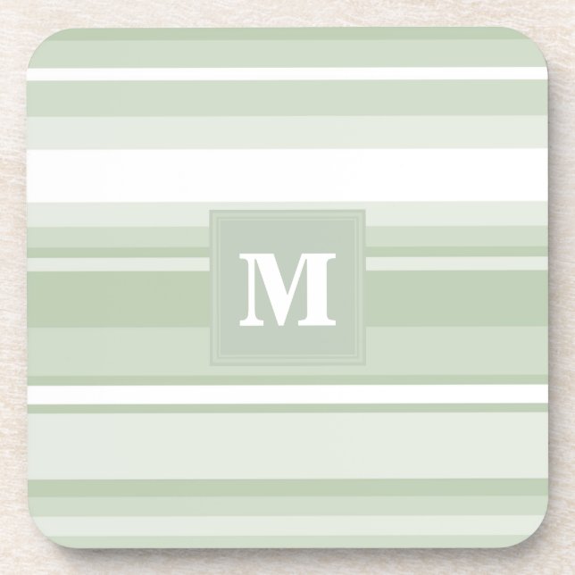 Monogramm hellgrüne Streifen Getränkeuntersetzer (Vorderseite)