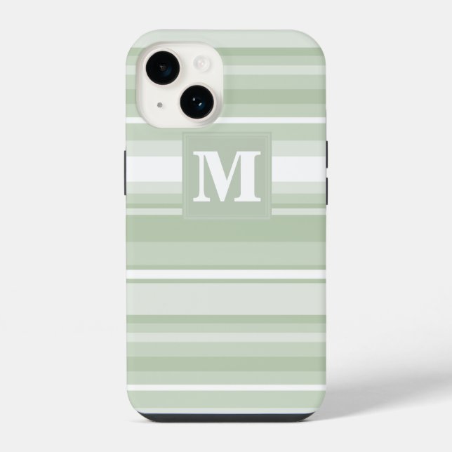 Monogramm hellgrüne Streifen iPhone 14 Hülle (Rückseite)