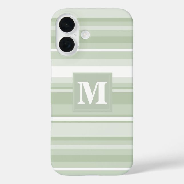 Monogramm hellgrüne Streifen iPhone 16 Hülle (Rückseite)