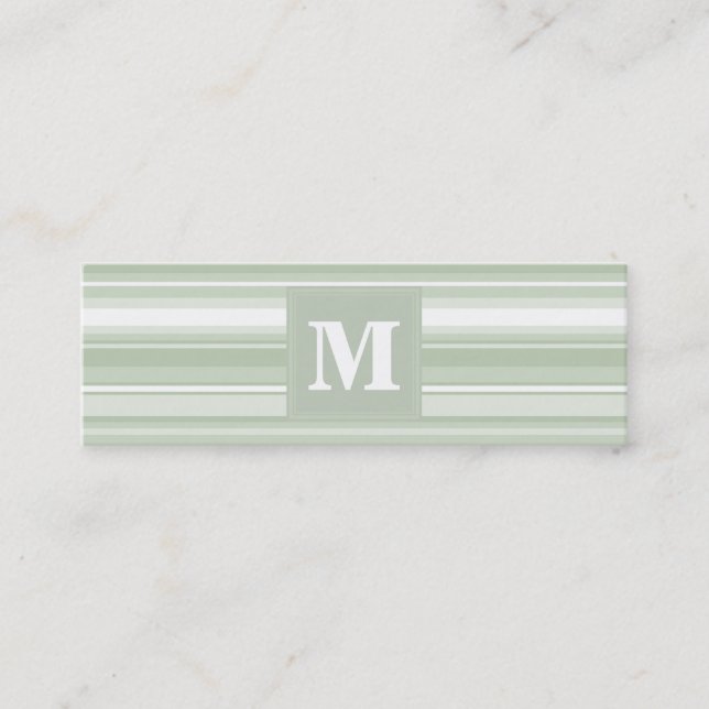 Monogramm hellgrüne Streifen Mini Visitenkarte (Vorderseite)
