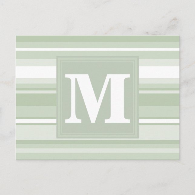 Monogramm hellgrüne Streifen Postkarte (Vorderseite)