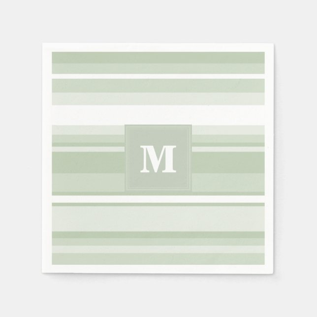 Monogramm hellgrüne Streifen Serviette (Vorderseite)