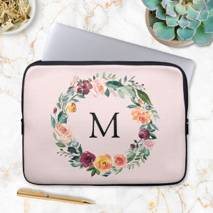 Monogramm Herbst Blume Herbstliche Rose Blumendruc Laptopschutzhülle