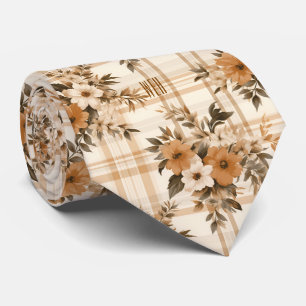 Monogramm Herbst-Blumen Karomuster Halstuch Krawatte