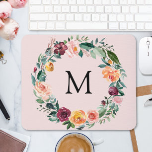 Monogramm Herbst Herbstrose Blumen Blumenkranz  Mousepad