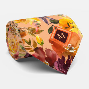 Monogramm Herbstfarben Gold Pfirsichfarben Rose Bl Krawatte