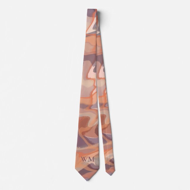 Monogramm Herbstgewebe Terracotta plum Krawatte (Vorderseite)