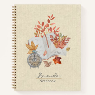 Monogramm Herbstlaub Natürliche Textur Orange Notizbuch