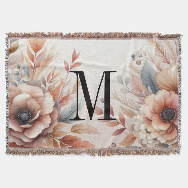 Monogramm Herbstlaub und Blume, Aquarell Decke (Vorderseite)