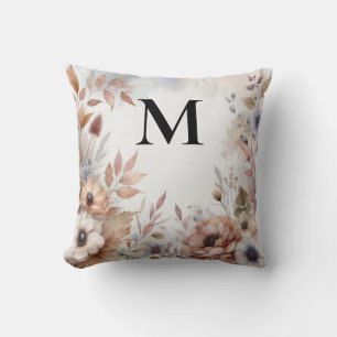 Monogramm Herbstlaub und Blume, Aquarell Kissen