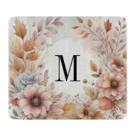 Monogramm Herbstlaub und Blume, Aquarell Schneidebrett