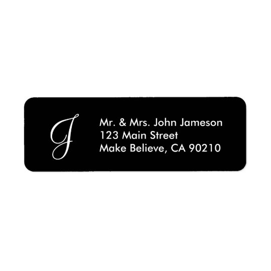 Monogramm-Herr u. Frau - schwarze Adressen-Etikett