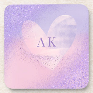 Monogramm Herz mit Lila Rosa Verlauf Getränkeuntersetzer