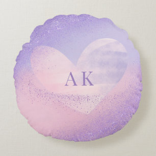 Monogramm Herz mit Lila Rosa Verlauf Rundes Kissen
