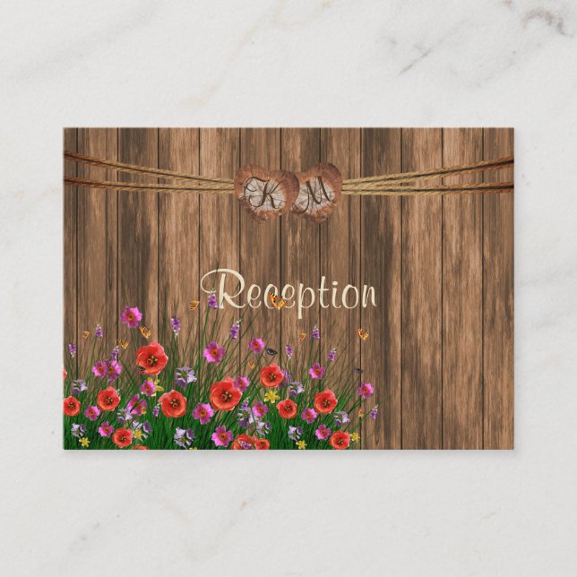 Monogramm Herz mit Wildblumen - Empfang Begleitkarte (Vorderseite)