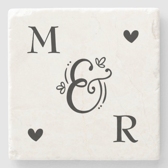 Monogramm Herz Valentinstag  Steinuntersetzer (Vorderseite)