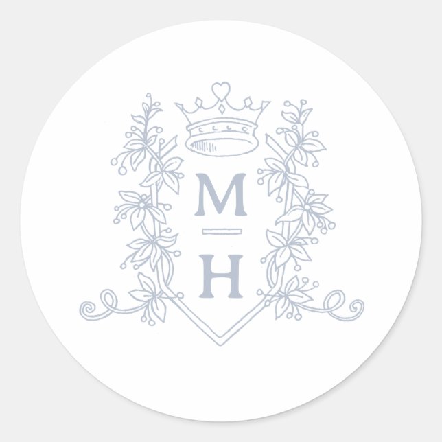 Monogramm Herzkronen Wappen Silberhochzeit Runder Aufkleber (Vorderseite)