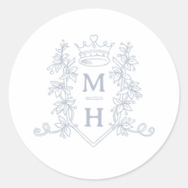 Monogramm Herzkronen Wappen Silberhochzeit Runder Aufkleber