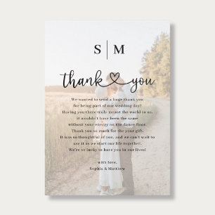 Monogramm Herzschrift Foto Hochzeit  Dankeskarte